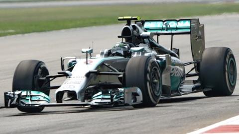 Mercedes driver Nico Rosberg was fastest in second practice in Malaysia