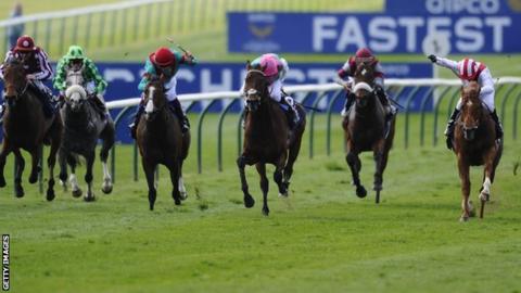 Night Of Thunder (second from right) beats Kingman (right) to win the 2,000 Guineas at Newmarket in May