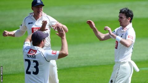 Steve Magoffin takes a wicket