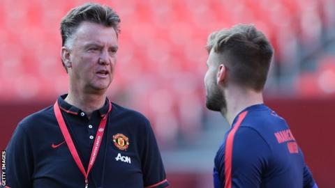 Manchester United manager Louis van Gaal and Luke Shaw