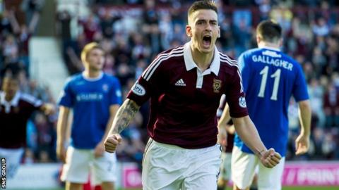 Jamie Walker celebrates after heading Hearts back in front during the second-half