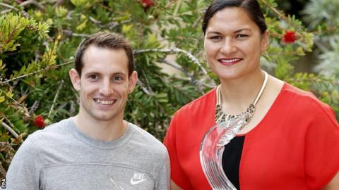 Pole vaulter Renaud Lavillenie and shot putter Valerie Adams