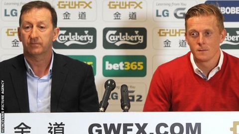 Swansea chairman Huw Jenkins (left) with manager Garry Monk (right)