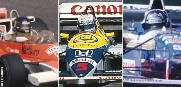 James Hunt in 1976, Nigel Mansell 1986, and Damon Hill 1996