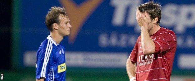 Lee Miller (right) for Aberdeen against Sigma Olomouc