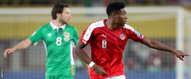 David Alaba (right) in action against the Republic in November