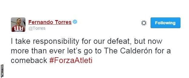 Fernando Torres takes responsibility for Atletico's defeat at Barcelona