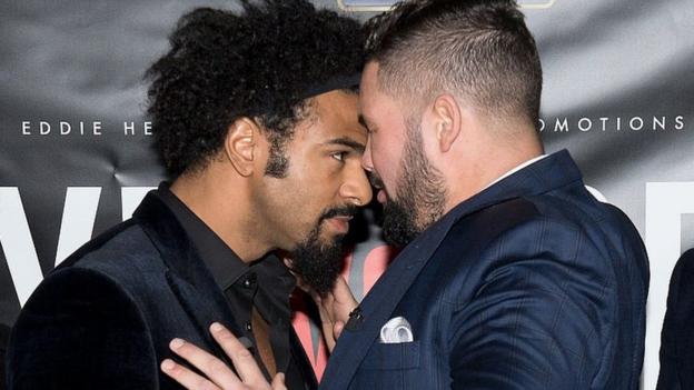 David Haye throws punch at opponent Tony Bellew in press conference