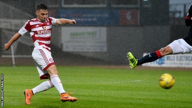 Darren Lyon fires Accies ahead from 25 yards