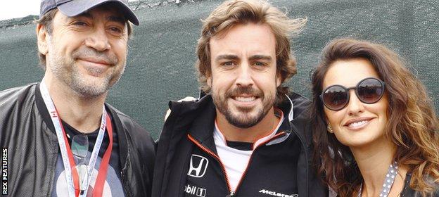 Fernando Alonso was joined on the grid by Javier Bardem and Penelope Cruz