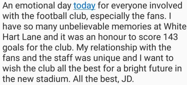 Former Tottenham striker Jermain Defoe, now at Sunderland. tweeted this message