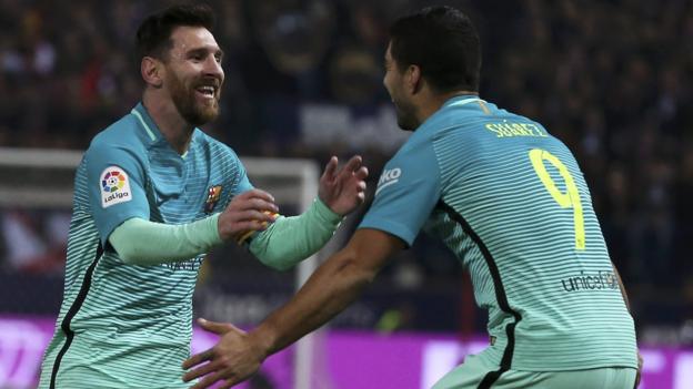 Suarez and Messi give Barca first-leg cup win