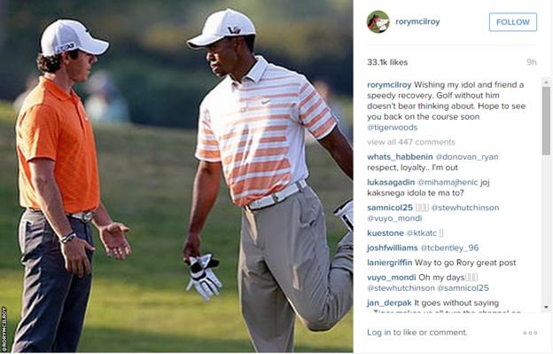 World number three Rory McIlroy's social media post supporting Tiger Woods
