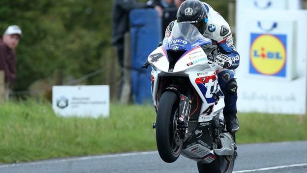 Guy Martin leads the Dundrod 150 before his crash