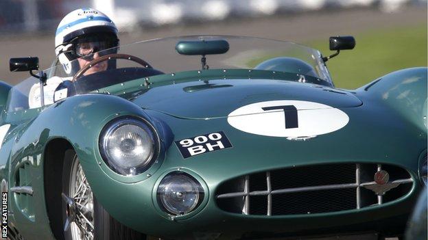 John Surtees driving an Aston Martin at Goodwood in September 2016