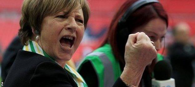 Norwich owner <b>Delia Smith</b> watched her team win promotion via the play-offs - _83670695_deliapa