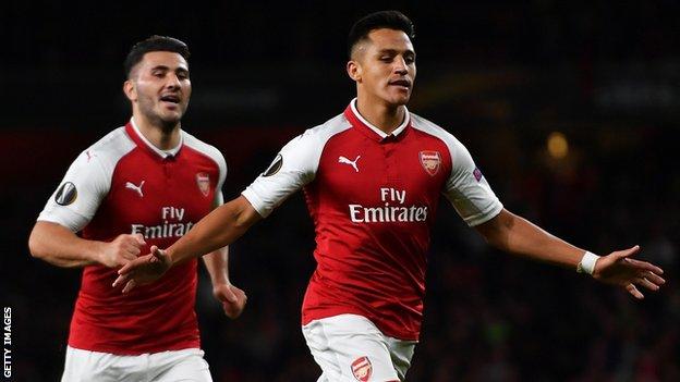 Sanchez scored his first goal in the Europa League... and what a goal it was