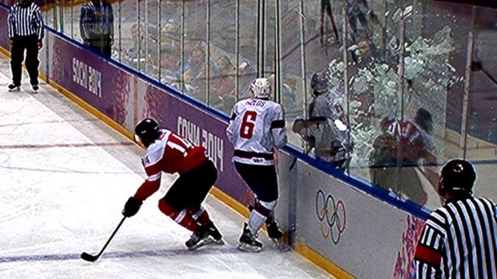 Sochi 2014 Glass shatters in ice hockey smash BBC Sport