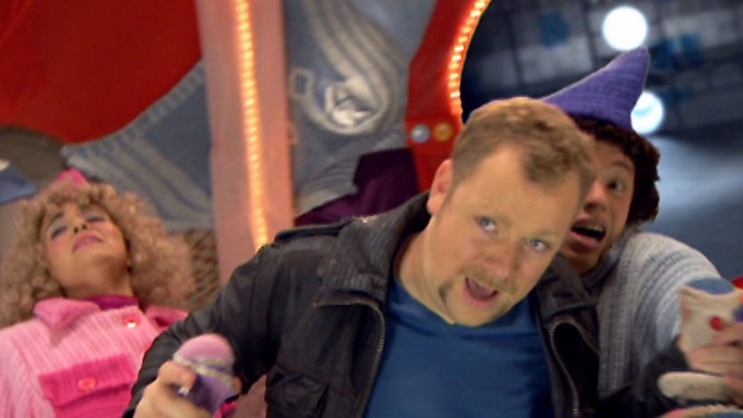 Rufus Hound flying a spaceship