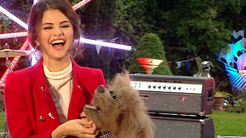 Selena and Dodge laughing in the Blue Peter garden