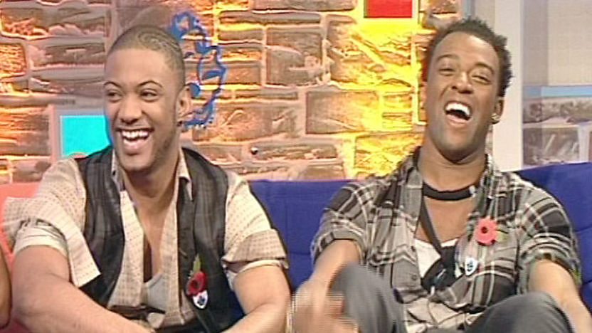 JB and Oritsé from JLS on the Blue Peter sofa
