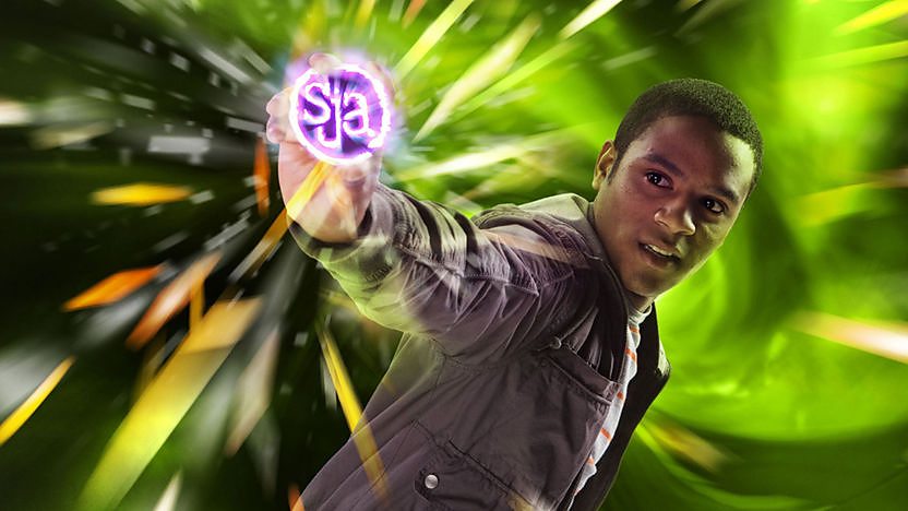 Clyde holding glowing SJA logo.