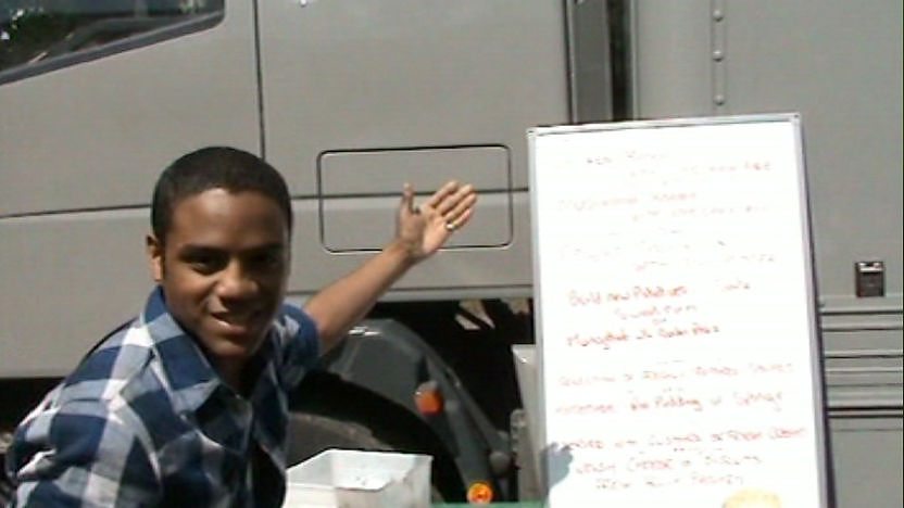 Danny shows us the catering truck.