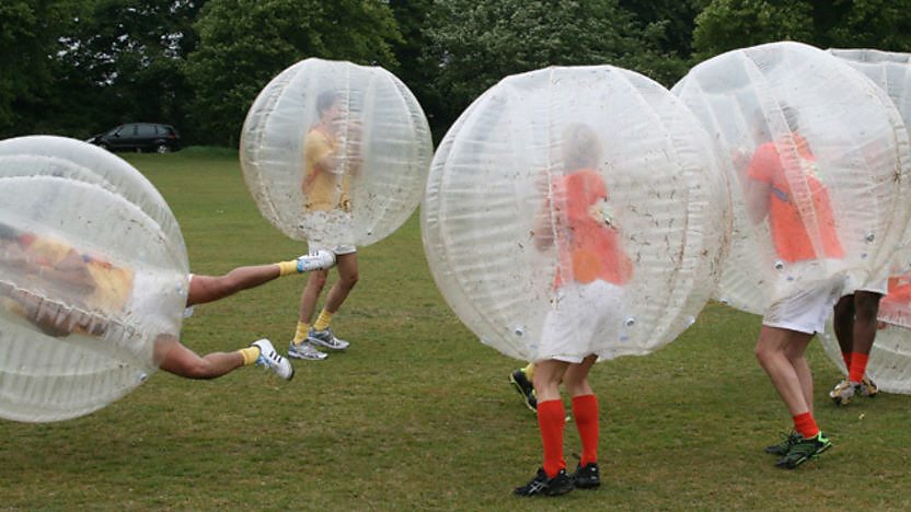 CBBC Stars play Zorb-Football