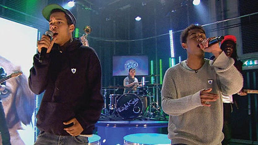 Rizzle Kicks singing live in the Blue Peter studio