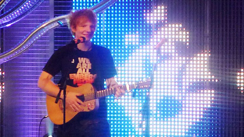 Ed Sheeran performing live in the blue peter studio.