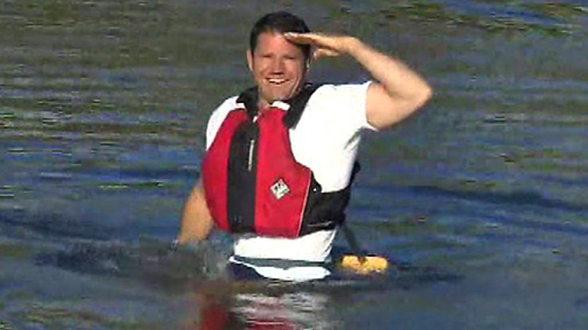 Steve Backshall sinking into the sea