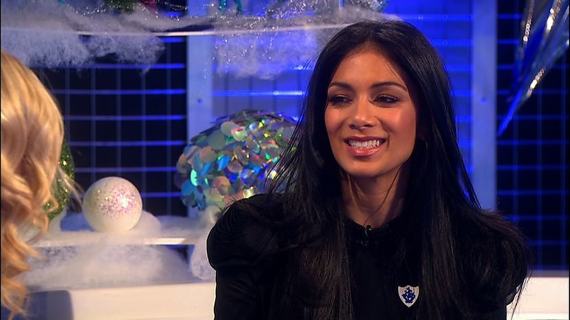 Nicole Scherzinger on the Blue Peter sofa.