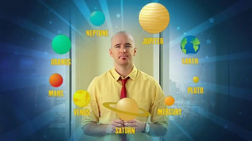James surrounded by the Solar System.