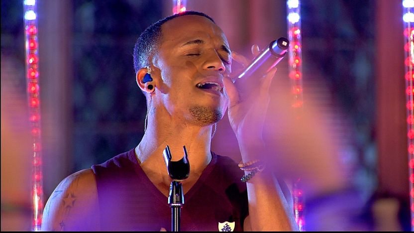 Aston fromk JLS singing in the Harry Potter studios, performing 'Proud'.