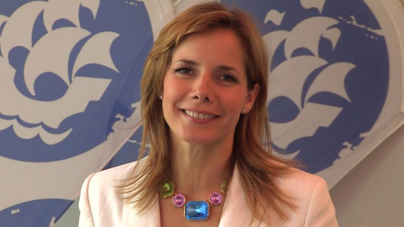 Darcey Bussell in front of the Blue Peter logo