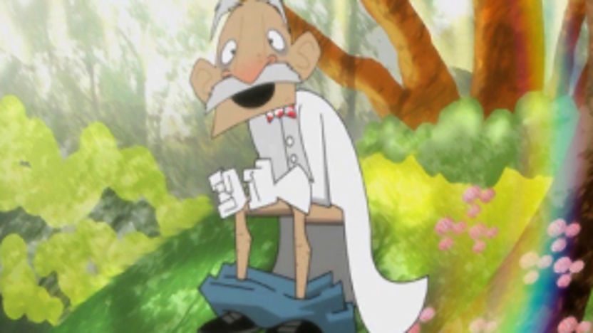 The professor sitting on the grass