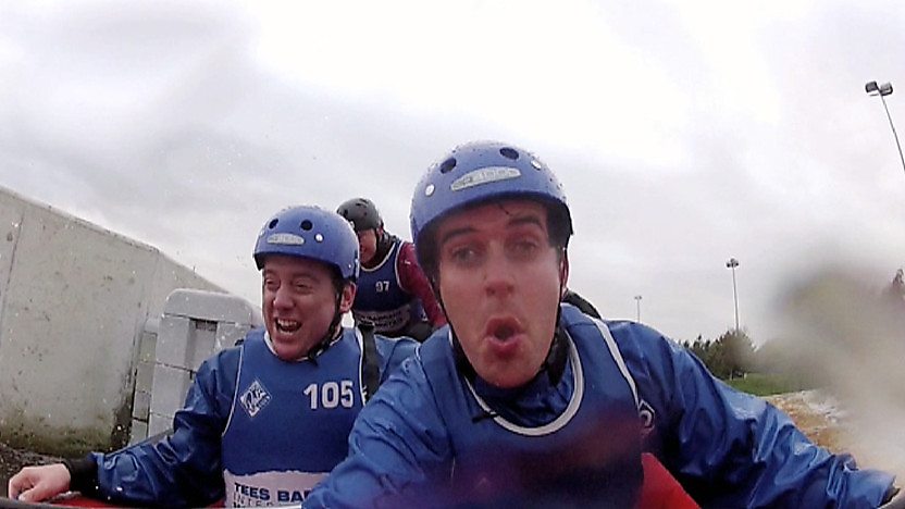 Dick and Dom in a raft.
