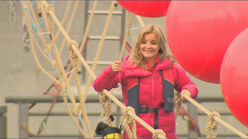 Helen crossing the rope bridge