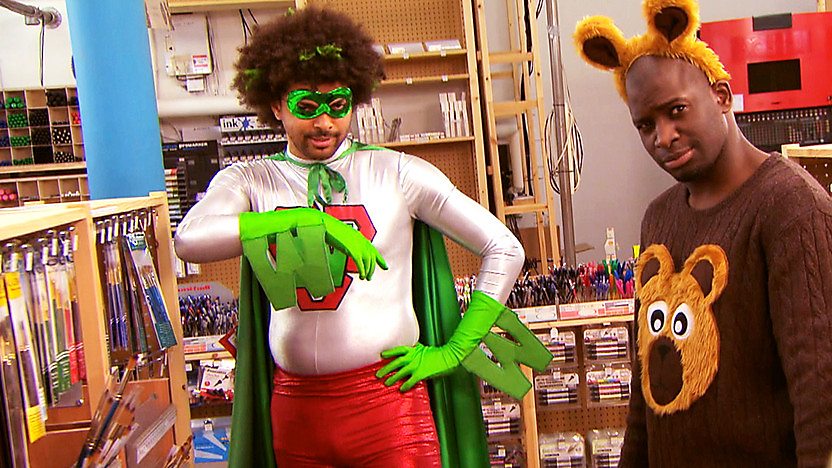 Wasteman and Bearman in an art shop.