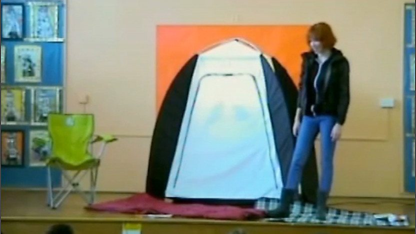 Katherine Mills and a tent