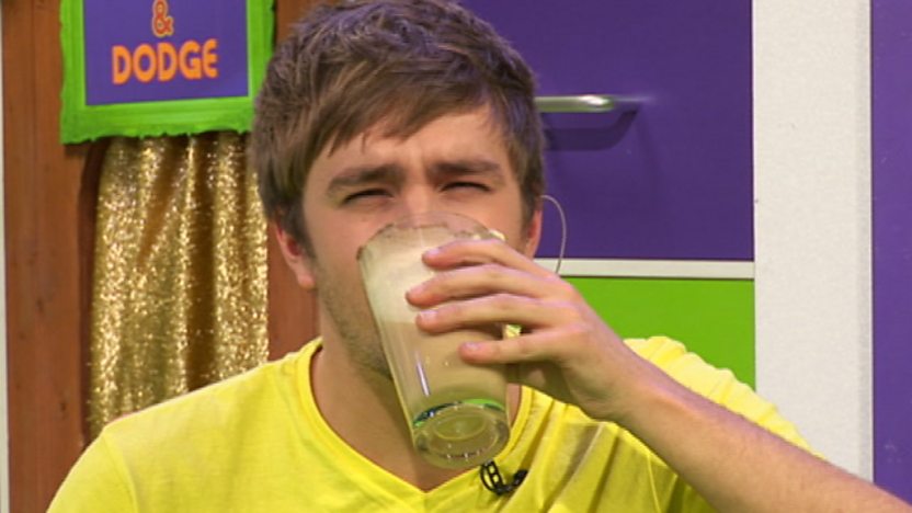 Iain drinking a meat smoothie.