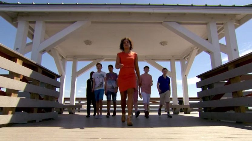 Saira Khan and the finalists walking towards the camera