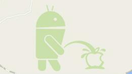 Broma en Google maps en la que el robot de Android orina sobre el logo de Apple