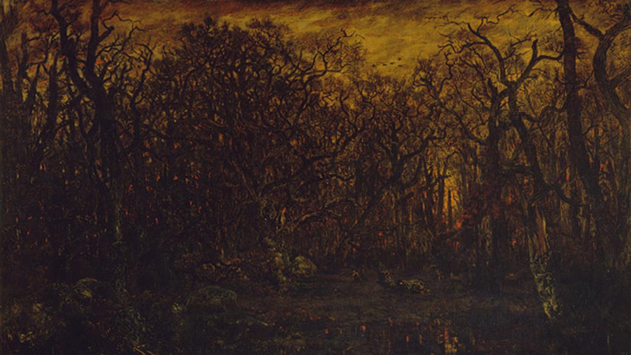 The Forest in Winter at Sunset by Théodore Rousseau (1846–47) 