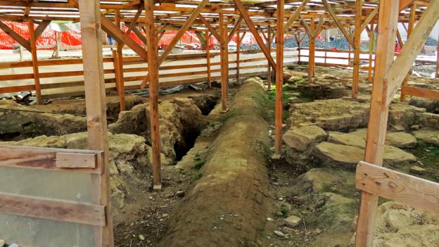 An uncovered area of the Turkish bath discovered under Liberty Square, Timisoara, Romania 