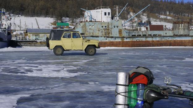 Parked on frozen Lake Khövsgöl (Credit: Credit: Stephen Fabes) Parked on frozen Lake Khövsgöl (Credit: Credit: Stephen Fabes)