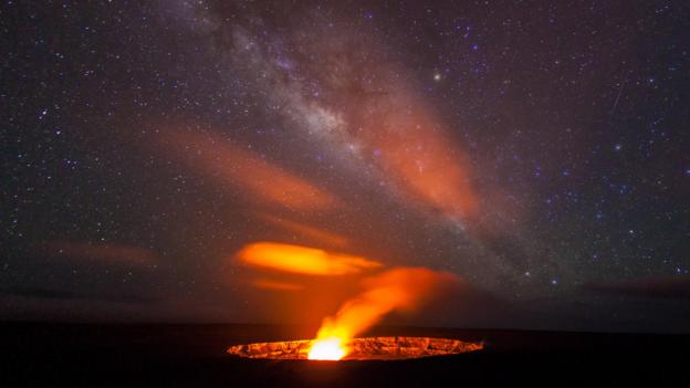 Kilauea volcano, Hawaii, with the Milky Way in the sky (Credit: Curved Light USA / Alamy)
