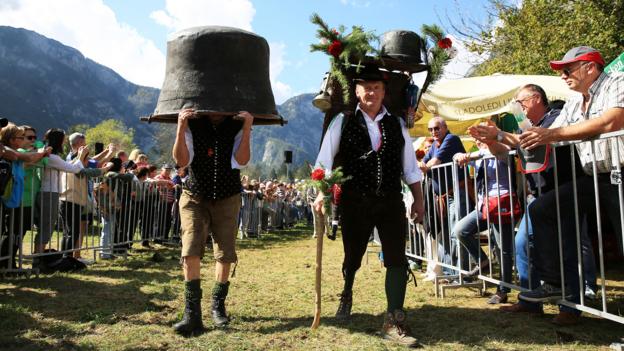 Villagers have fun parading around at the “Cow Ball” (Credit: Credit: Mitja Sodja/Tourism Bohinj)
