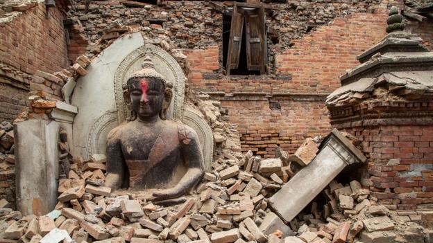 A collapsed temple in the Unesco World Heritage site of Bhaktapur, Nepal 