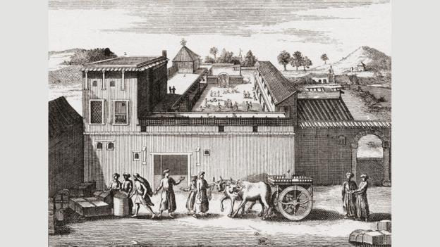 The East India Company factory at Surat, shown here in 1680 (Credit: Classic Image/Alamy)